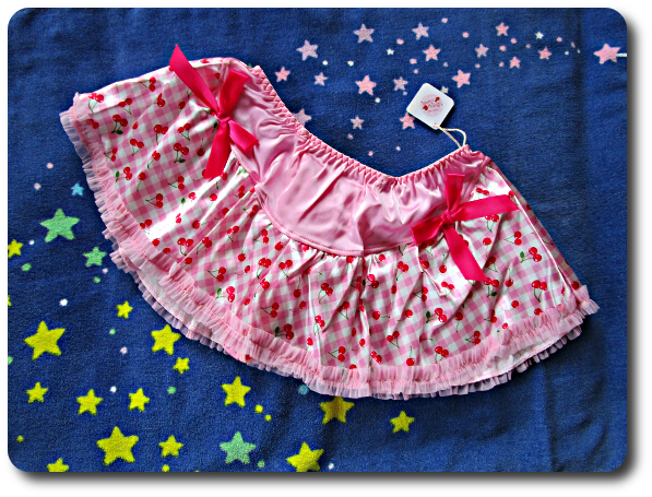 ★グラマーサイズ♪2L~3L*めっちゃメルヘンなスカート付きTバック*ピンク*チェリー*リボン*ツルツル素材#JC#JK#OL#新品 未使用*ロリパン*LL拍卖