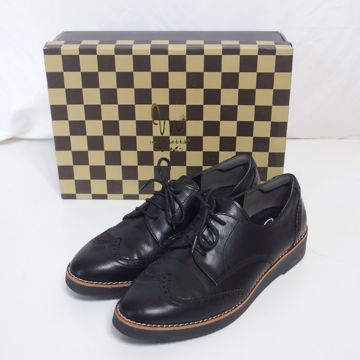 maschietta◆マスチェッタ オックスフォードシューズ レースアップ ウィングチップ(ブラック)24.5㎝・元箱入り ◆USED L拍卖