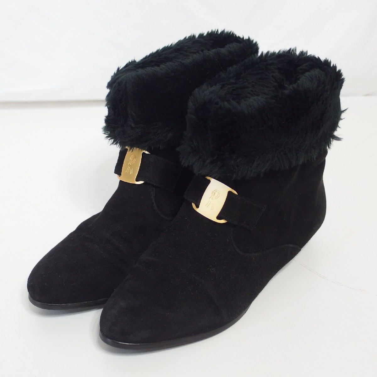 Roberta di Camerino◆ロベルタ・ディ・カメリーノ ボア付 スエード ショートブーツ(ブラック)サイズ5EE◆USED L拍卖