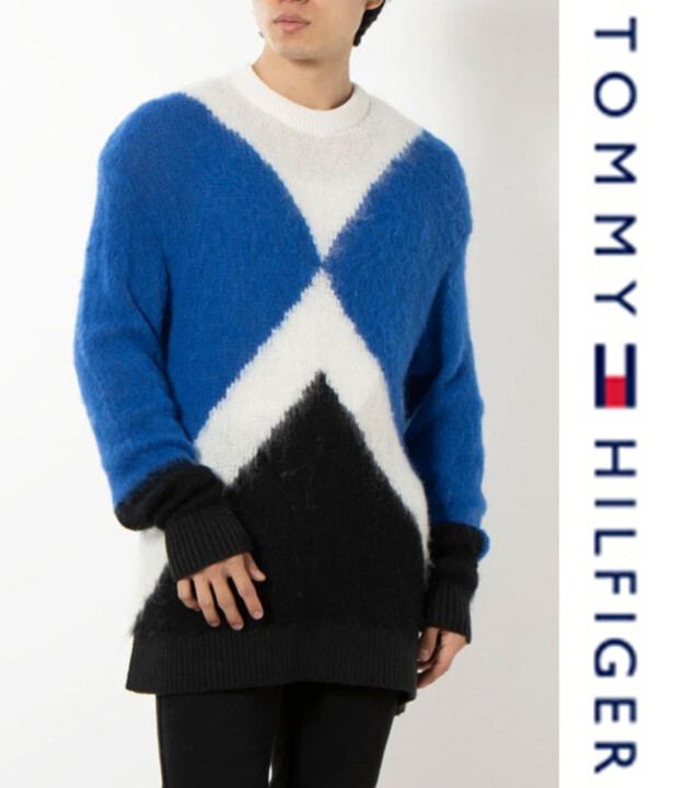 26,400円新品タグ付き【トミーヒルフィガー】アルパカ混 アーガイル クルーネック セーター L v7630拍卖