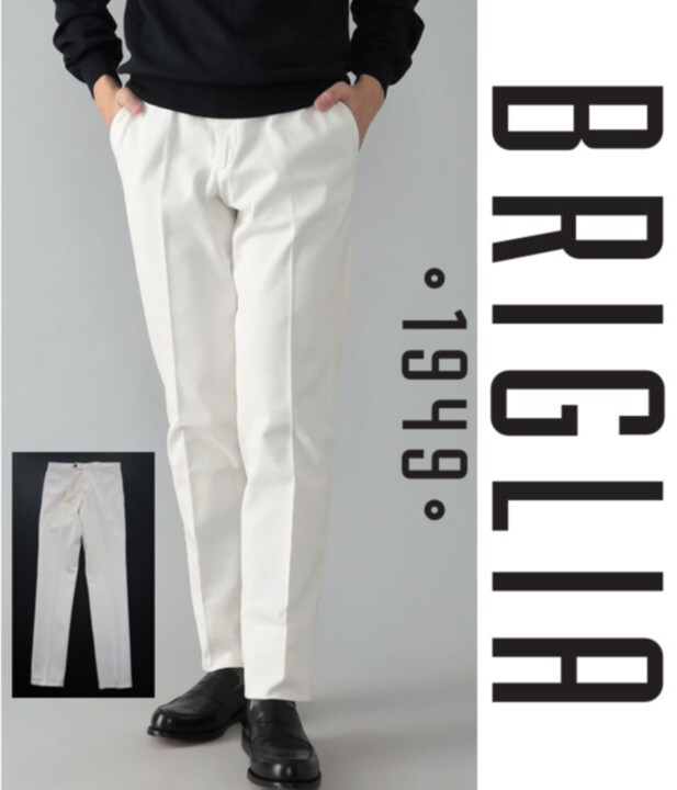 31,900円新品タグ付き【BRIGLIA ブリリア 1949】 BG66 秋冬コットンツイル ノープリーツパンツ 白 48 v7675拍卖