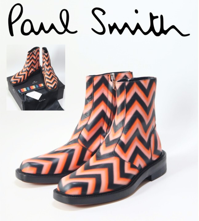 121,000円新品箱付き【ポールスミス】イタリア製 アンクルカラー サイドジップ 高級レザーブーツ 9(27.5cm) v7648拍卖