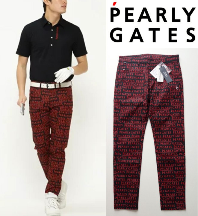 33,000円新品タグ付き【PEARLY GATES パーリーゲイツ】EXストレッチ ロゴ総柄 ロングパンツ 黒 6(XL) v7352拍卖