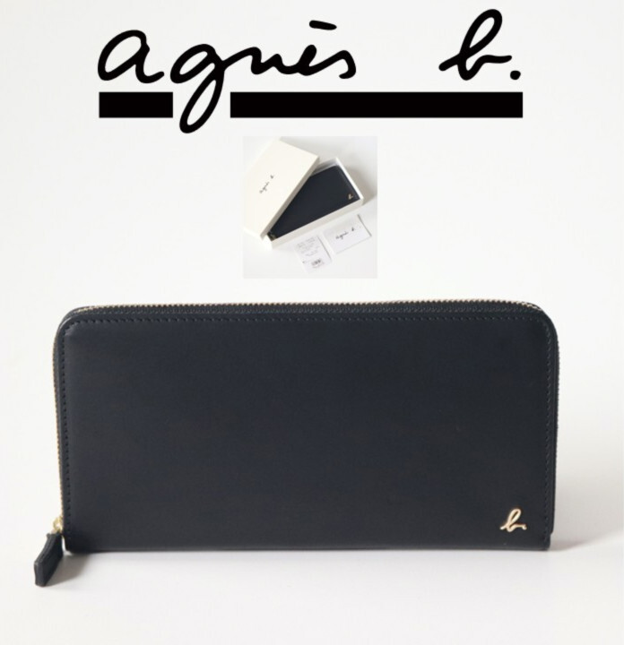 47,300円新品箱付き【agnes b. アニエスベー】高級 ラウンドファスナー長財布 黒 v7671拍卖