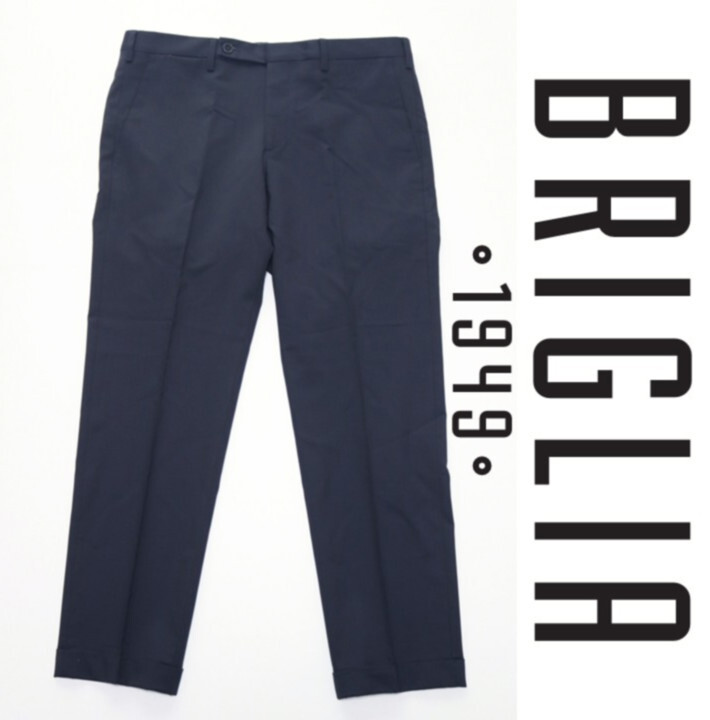 31,900円新品【BRIGLIA ブリリア 1949】ERCOLANO ウール ノープリーツ スラックスパンツ 紺 48 v7683 拍卖