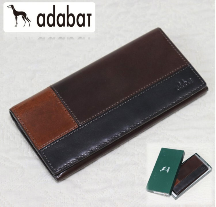新品箱付き【adabat アダバット】トリプルカラー フラップ長財布 ロングウォレット 茶 v3615拍卖
