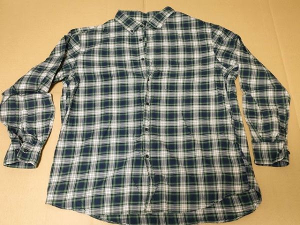 古着 大きいサイズ 3XL [ユニクロ フランネルチェックシャツ(長袖)411903 DARK GREEN(紺・緑) 綿100%拍卖