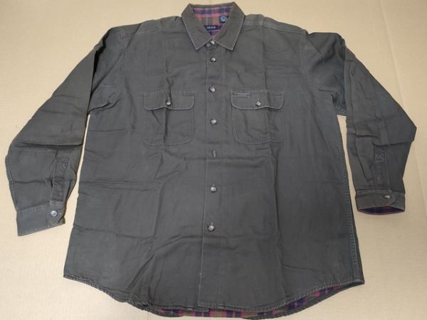 古着 大きいサイズ アメリカL [IZOD アイゾッド 厚手の長袖シャツ こげ茶/チェック 綿100% キャンプ・焚き火・野外活動に拍卖