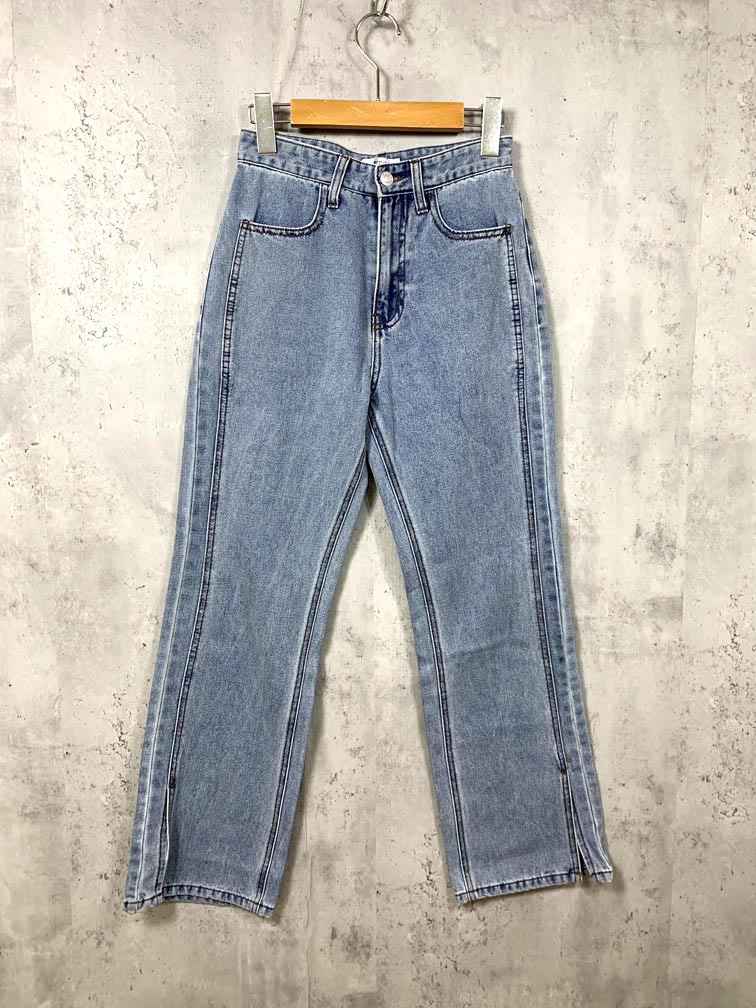 apretro アプレトロ AP23045 スリット デニムパンツ sizeS/水色 ■■拍卖