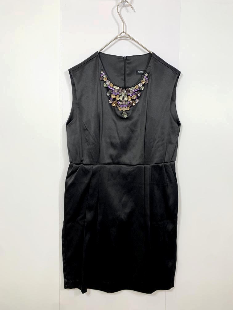 ゆうパケットOK Sister Jane シスタージェーン ビジュー ノースリーブ ミニ 結婚式二次会 ドレス ワンピース sizeM/黒 ■■拍卖