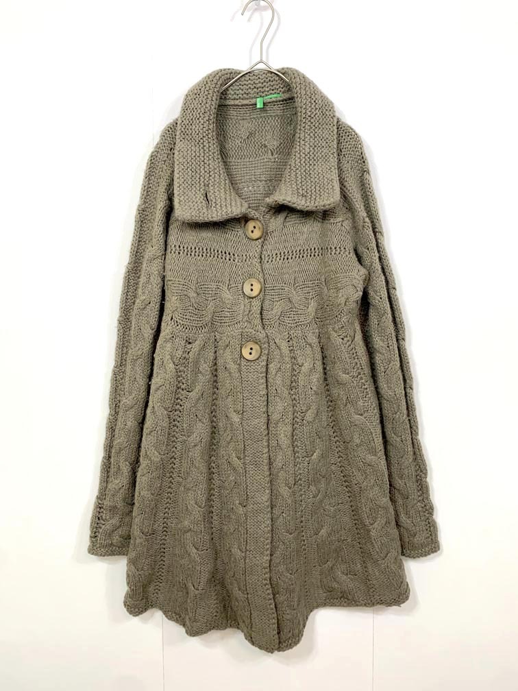 BENETTON ベネトン アルパカ混 ケーブルニット カーディガン sizeS/茶 ◇■拍卖