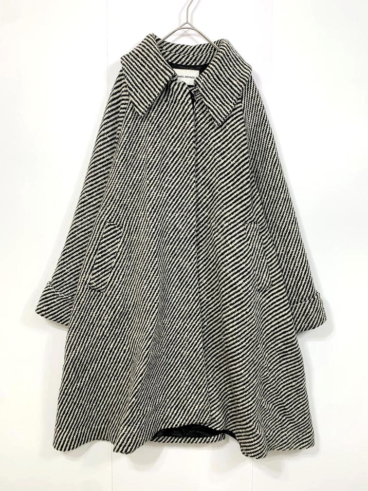 EMMEL REFINES エメルリファインズ 6625-147-1218 定価41800円 Aライン ステンカラー コート sizeM/黒×白 ◆■◎拍卖