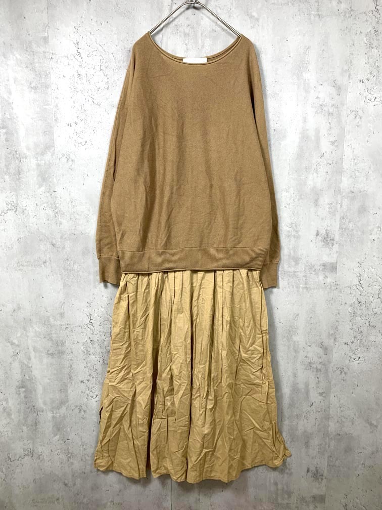 audrey and john wad オードリーアンドジョンワッド 切り替え ニット ワンピース sizeF/ベージュ ◇■拍卖