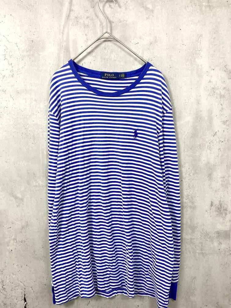 ゆうパケットOK POLO RALPH LAUREN ポロ ラルフローレン ボーダー 長袖 Tシャツ カットソー sizeS/青 ■■拍卖