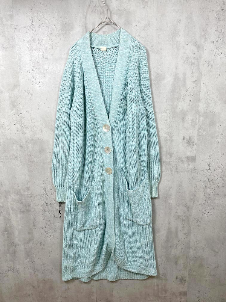 Ron Herman ロンハーマン コットン ニット シェルボタン ロング カーディガン sizeS/緑 ■■拍卖