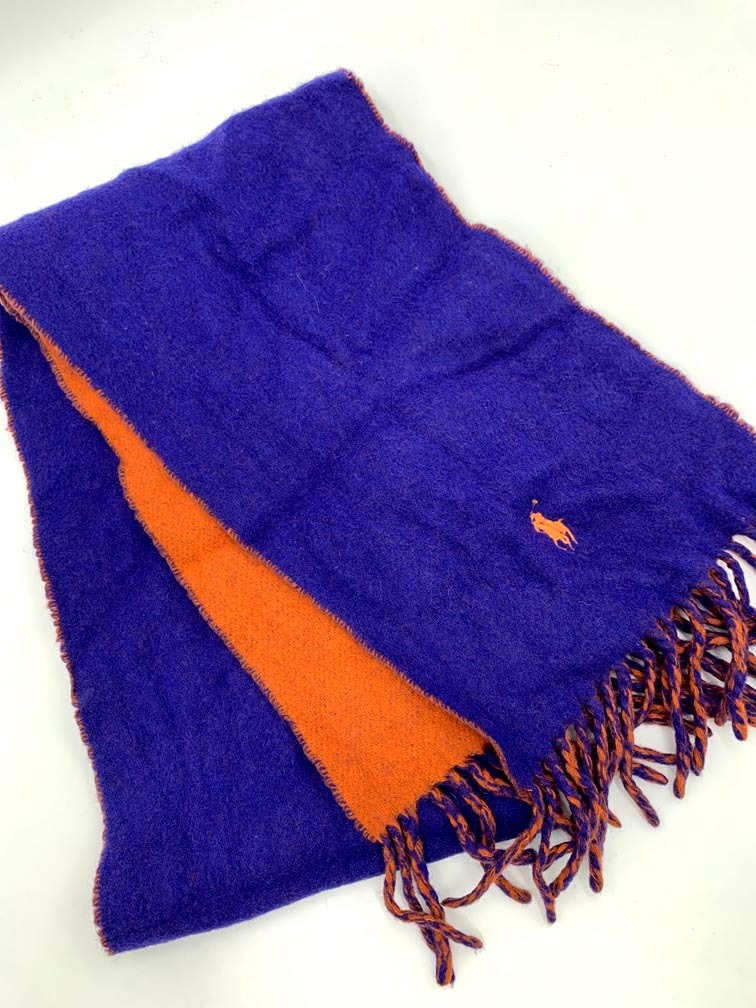 ゆうパケットOK POLO RALPH LAUREN ポロ ラルフローレン ウール混 リバーシブル ポニー刺繍 マフラー オレンジ ネイビー ■■拍卖