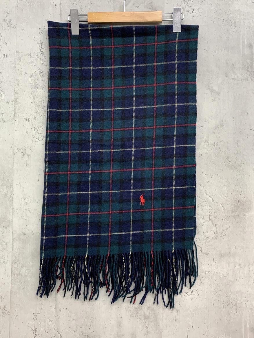 Ralph Lauren ラルフローレン ワンポイント刺繍 ひざ掛け ブランケット size75?×140m/緑チェック ◆■ ☆ fja6 レディース拍卖