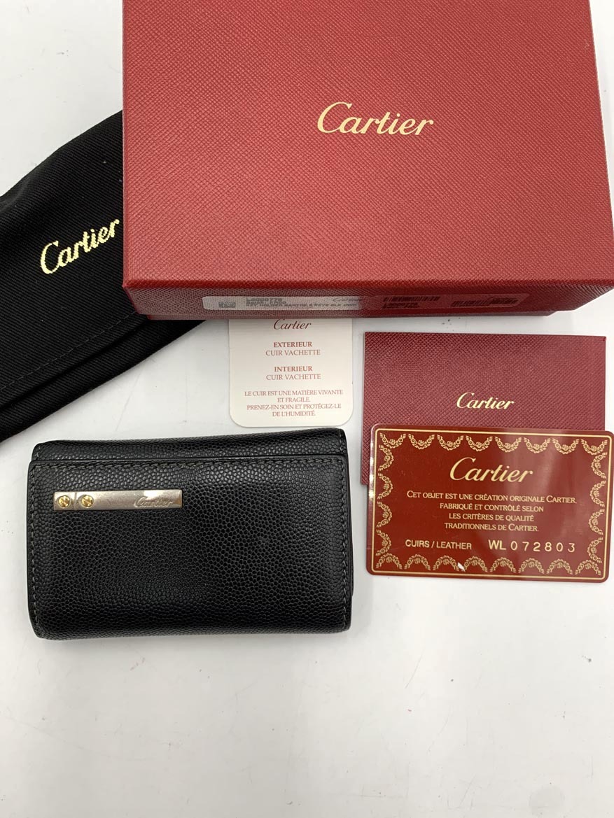 Cartier カルティエ L300775 サントス ドゥ ユニセックス シルバー金具 6連 キーケース 黒 ■■ ☆ fja7 メンズ拍卖