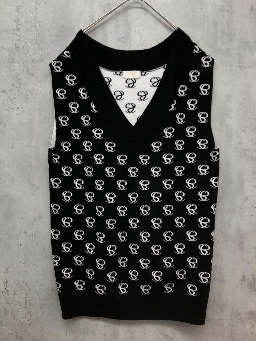 eimy istore エイミーイストワール es モノグラム ニット ベスト 黒系 ◇■ ☆ fjb5 レディース拍卖
