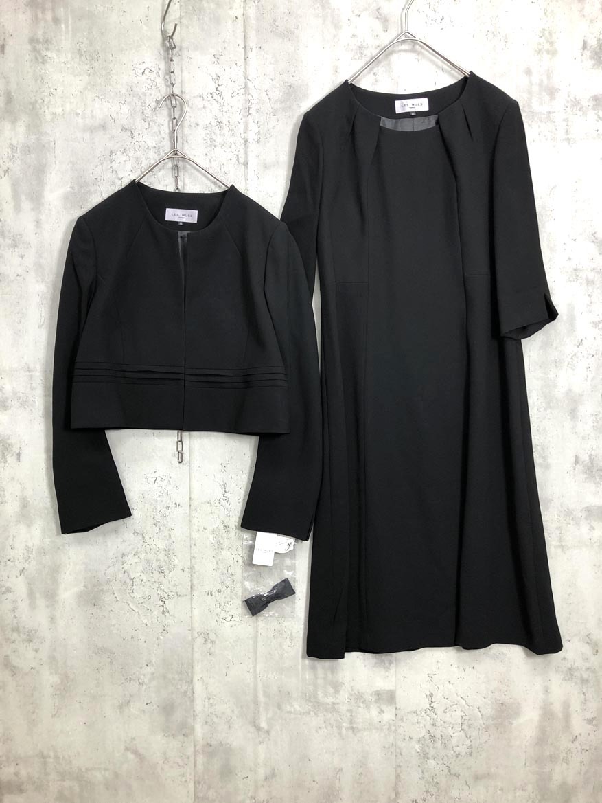 新品 LES MUES レミュー ウォッシャブルフォーマル ジャケット 七分丈ジャケット 前開きワンピース セットアップ size11/黒 ■■◎拍卖