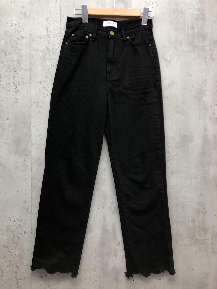 Mila Owen ミラオーウェン クロップドストレート 裾切りっぱなし デニム パンツ size0/黒 ■■ ☆ fjb6 レディース拍卖
