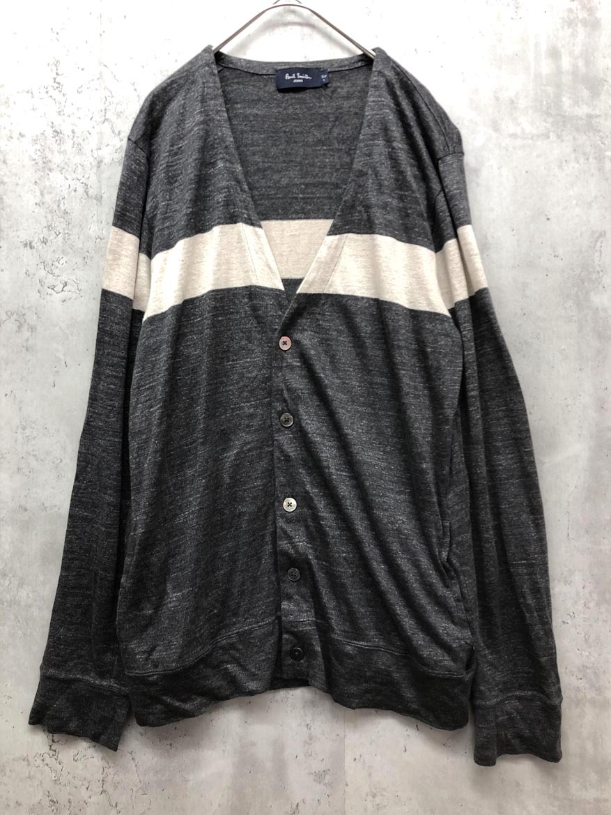 ゆうパケットOK Paul Smith ポールスミス リネン混 羽織り ベーシック カーディガン sizeL/グレー ■■ ☆ fjc1 メンズ拍卖