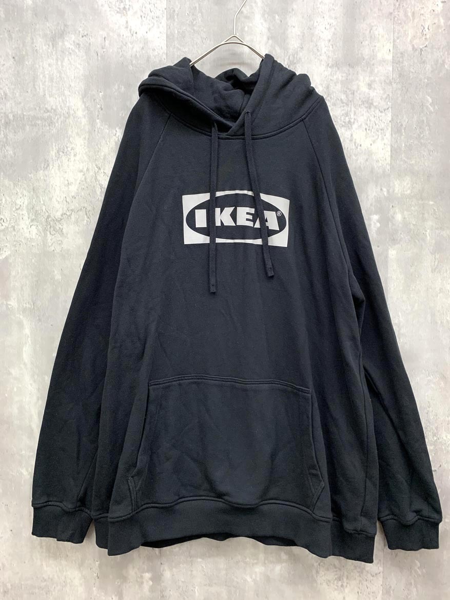 IKEA イケア シルバー箔プリント フード パーカー スウェット sizeL/XL/黒 ■■ ☆ fjc1 メンズ拍卖