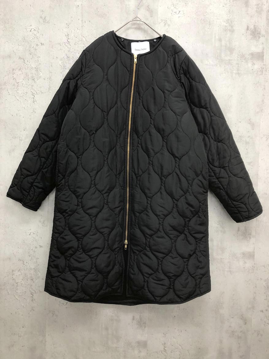 Emma Taylor エマテイラー EM202110058R5 撥水防汚加工付き ノーカラー キルティング コート size38/黒 ◆■ ☆ fjc2 レディース拍卖