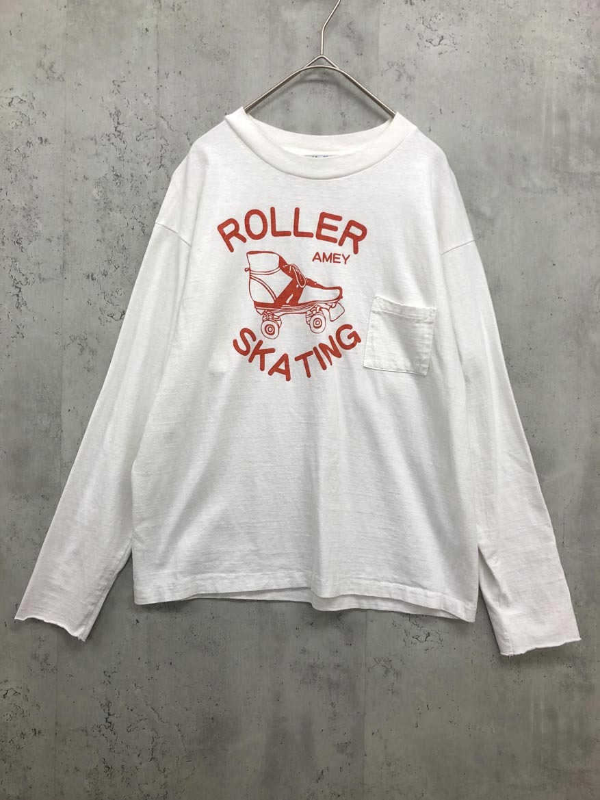 ゆうパケットOK Americana アメリカーナ ロンT Roller Skating ポケット 長袖 Tシャツ 白 ■■ ☆ fjc2 レディース拍卖