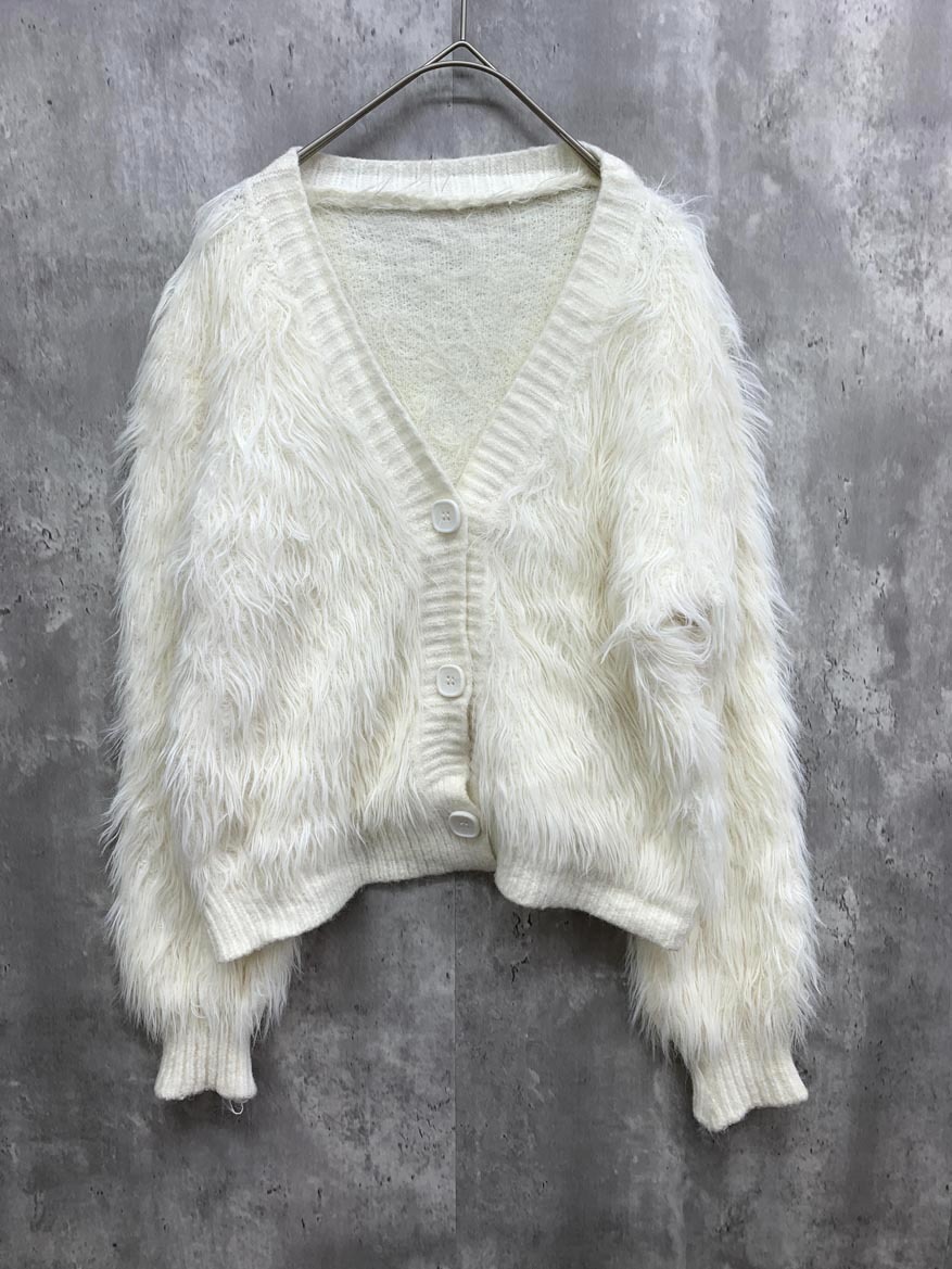me+em select ミームセレクト B04-23-0081 ファームードシャギーニット カーディガン sizeF/白 ◆■ ☆ fjc3 レディース拍卖