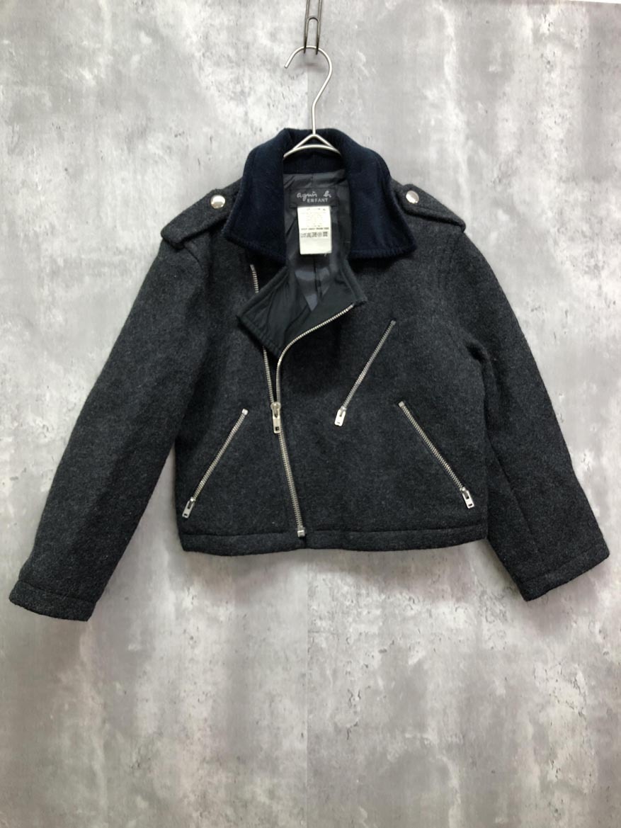 agnes b. ENFANT アニエスベー アンファン 1061972 ウール ライダース ジャケット size6/チャコール ◆■ ☆ fjc7 子供服拍卖