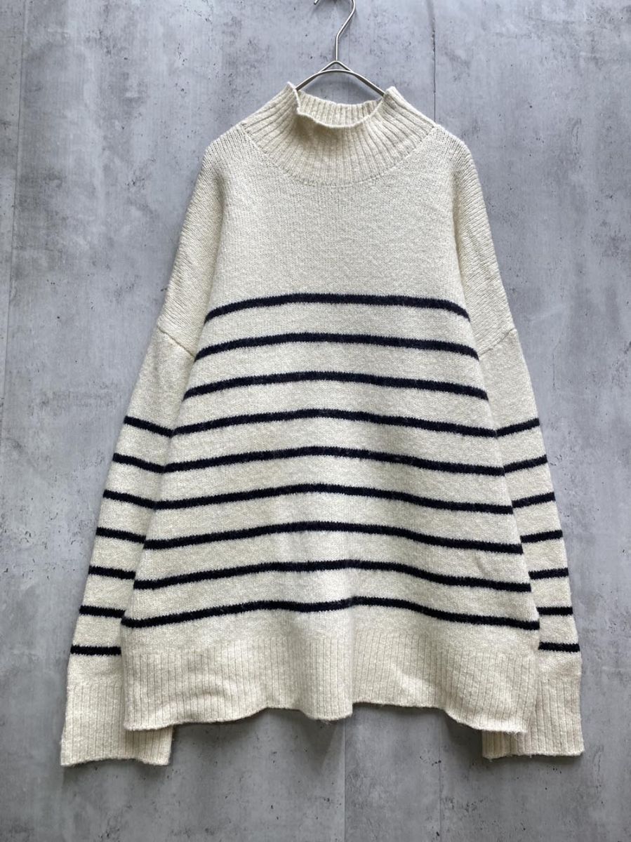 ANGIE アンジー オーバーサイズハイネックニット ボーダー sizeF/アイボリー ◆■拍卖