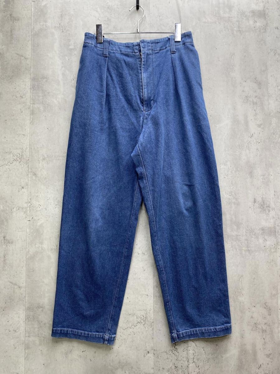 ゆうパケットOK WYM ウィム タック ワイド テーパード デニムパンツ sizeL/青 ■■拍卖