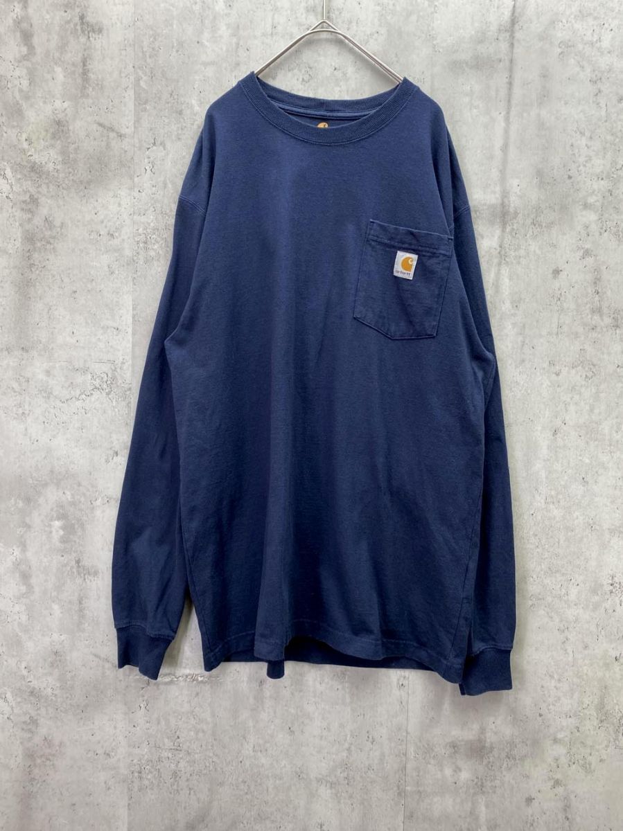 ゆうパケットOK Carhartt カーハート K126 ビッグシルエット クルーネック 長袖 ポケット Tシャツ sizeM/ネイビー ◆■拍卖