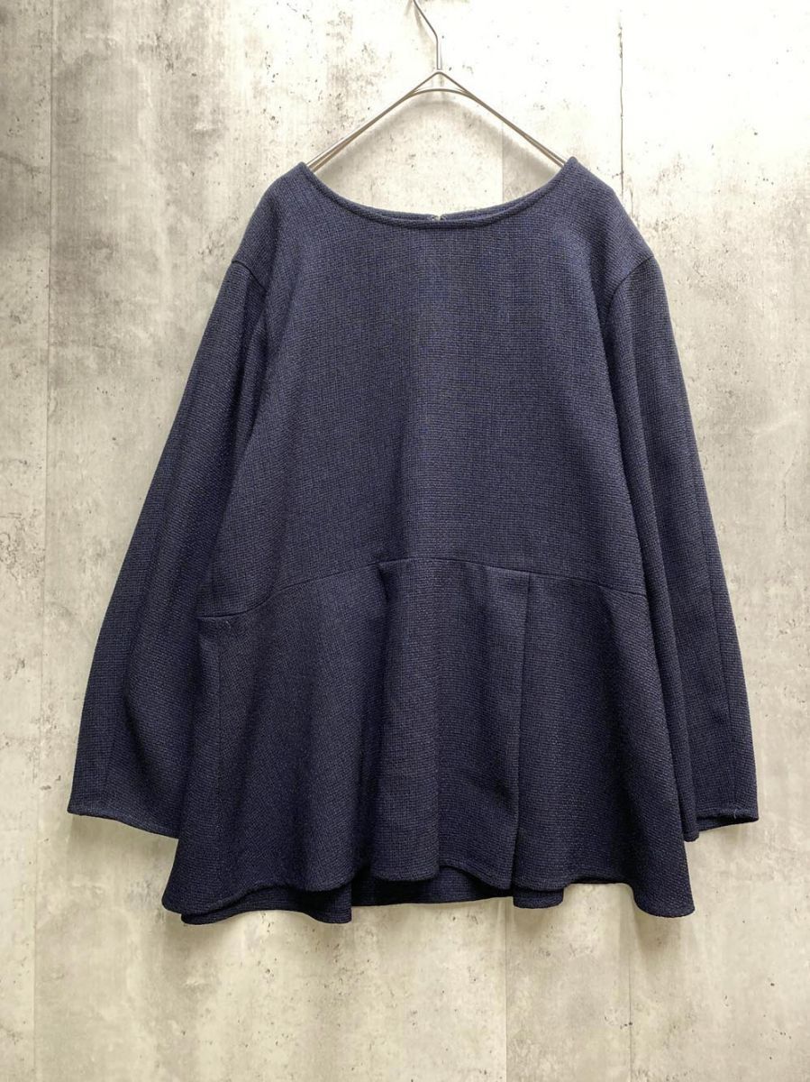 ゆうパケットOK THE SHOP TK ザショップティーケー ツイードペプラムブラウス カットソー sizeL/濃紺 ◇■拍卖