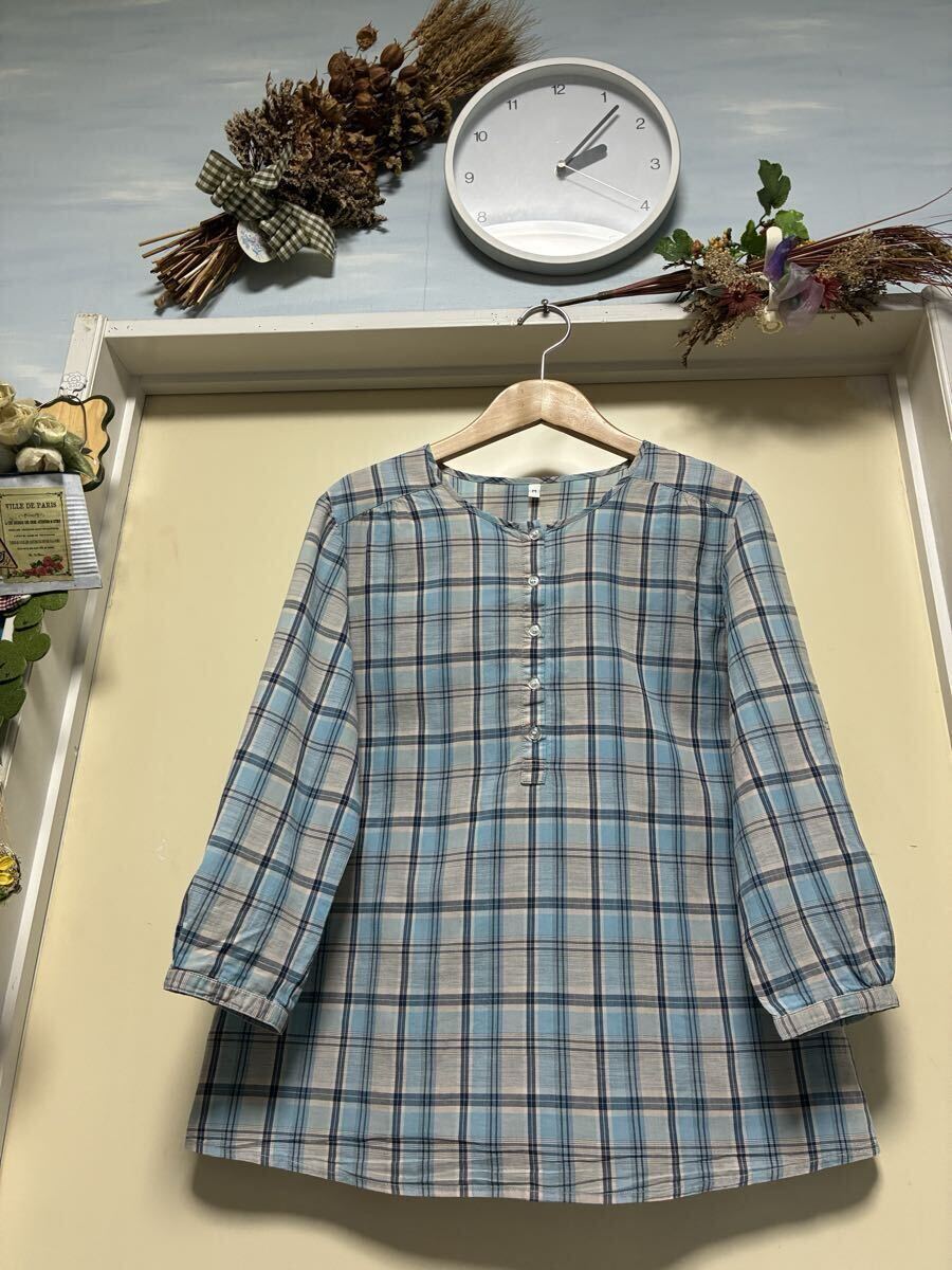 【中古】★無印良品★爽やかな色合いのチェック柄でコットン100%のシンプルなブラウス★サイズ/M拍卖