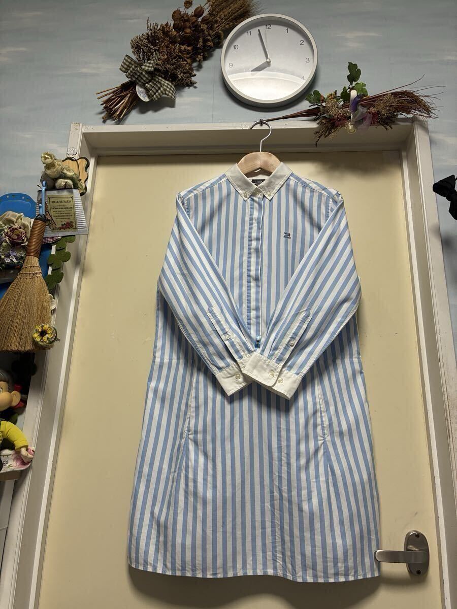 【極美品】★UNIQLO★爽やかな色合いのボーダー柄で胸元のワンポイント刺繍がお洒落なコットン. ワンピース★サイズ/M拍卖