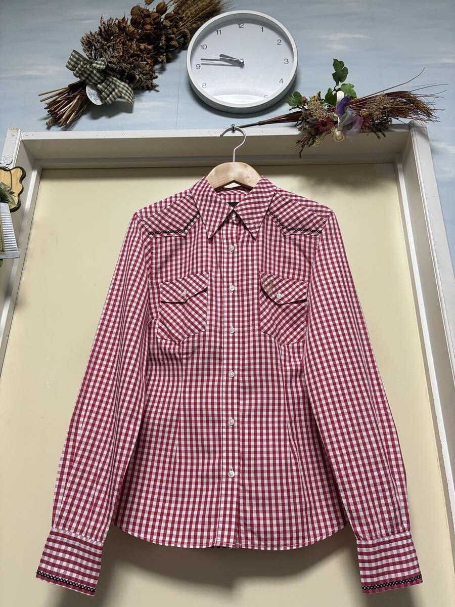 【新品】★FRED. PERRY★華やかな色合いのギンガムチェックでステッチや胸元のブランド刺繍がお洒落なブラウス★サイズ/38拍卖