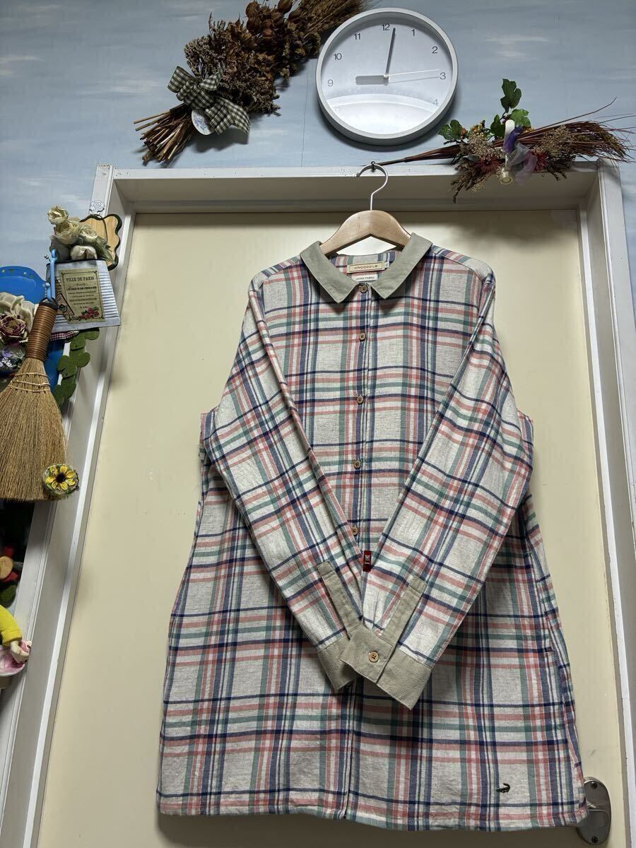 【中古】★CROCODILE(クロコダイル)優しい色合いのチェック柄で裾辺りのクロコダイル刺繍がお洒落なチュニック丈ワンピース★サイズ/LL拍卖