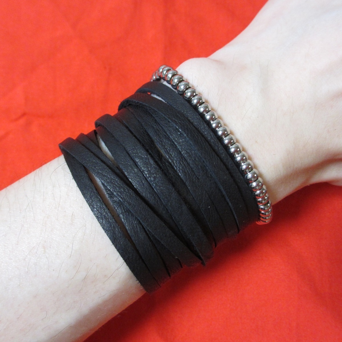 レイヤード レザーブレスレット ブラック ディアスキン ナンバーナイン 本革 バングル julius wizzard entire studios拍卖