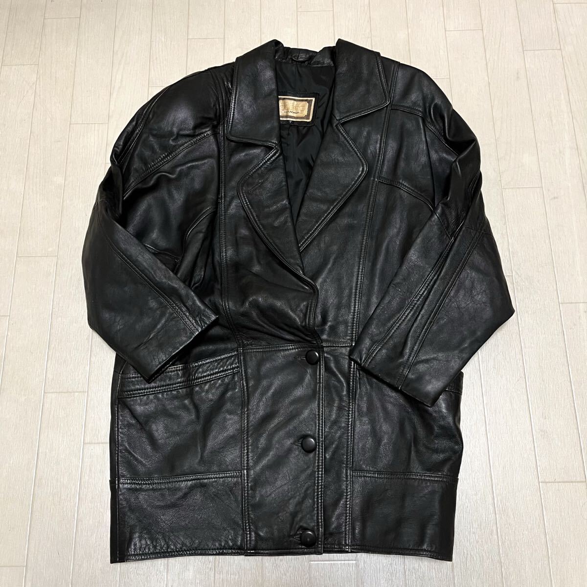 和851★ elcolint レザーコート セミロングコート チェスターコート 7 ブラック レディース拍卖