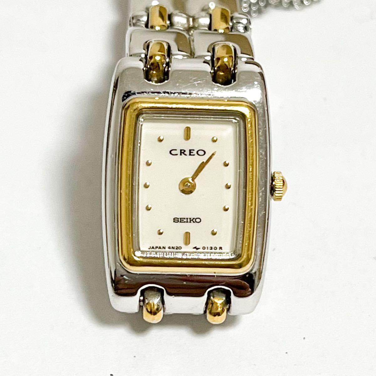 和851★ SEIKO CREO セイコー クォーツ 腕時計 ウォッチ 2針 4N20-5030 800166 ホワイト メタルバンド レディース拍卖