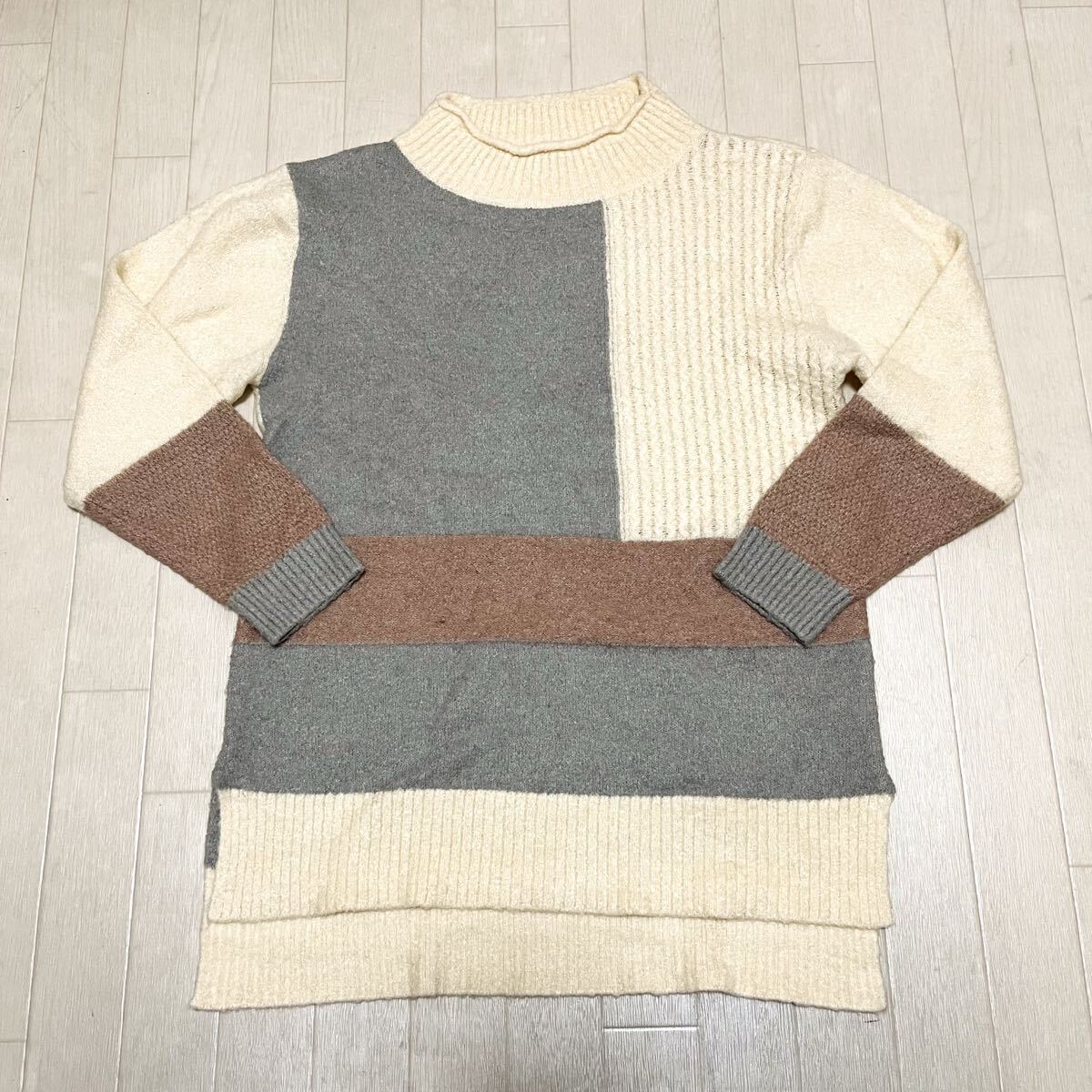 和852★ McGregor マックレガー 長袖 ニット セーター デザインニット M ホワイト グレー ブラウン レディース拍卖