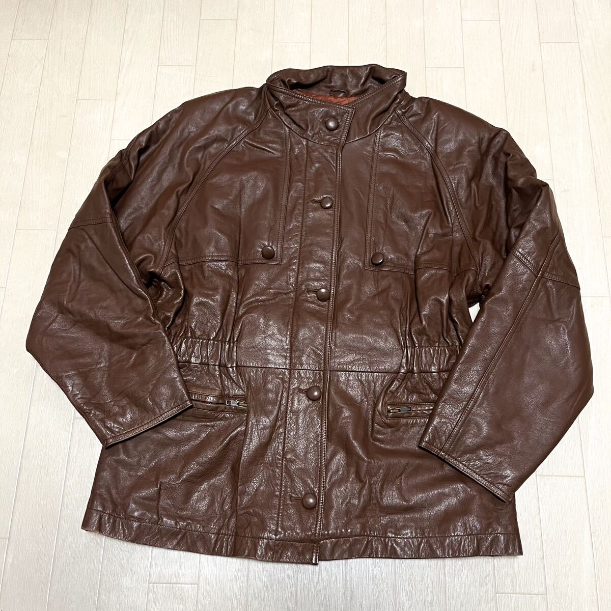 和852★ SHE AND HER 牛革 レザージャケット M ブラウン レディース ボタン 中綿ジャケット拍卖