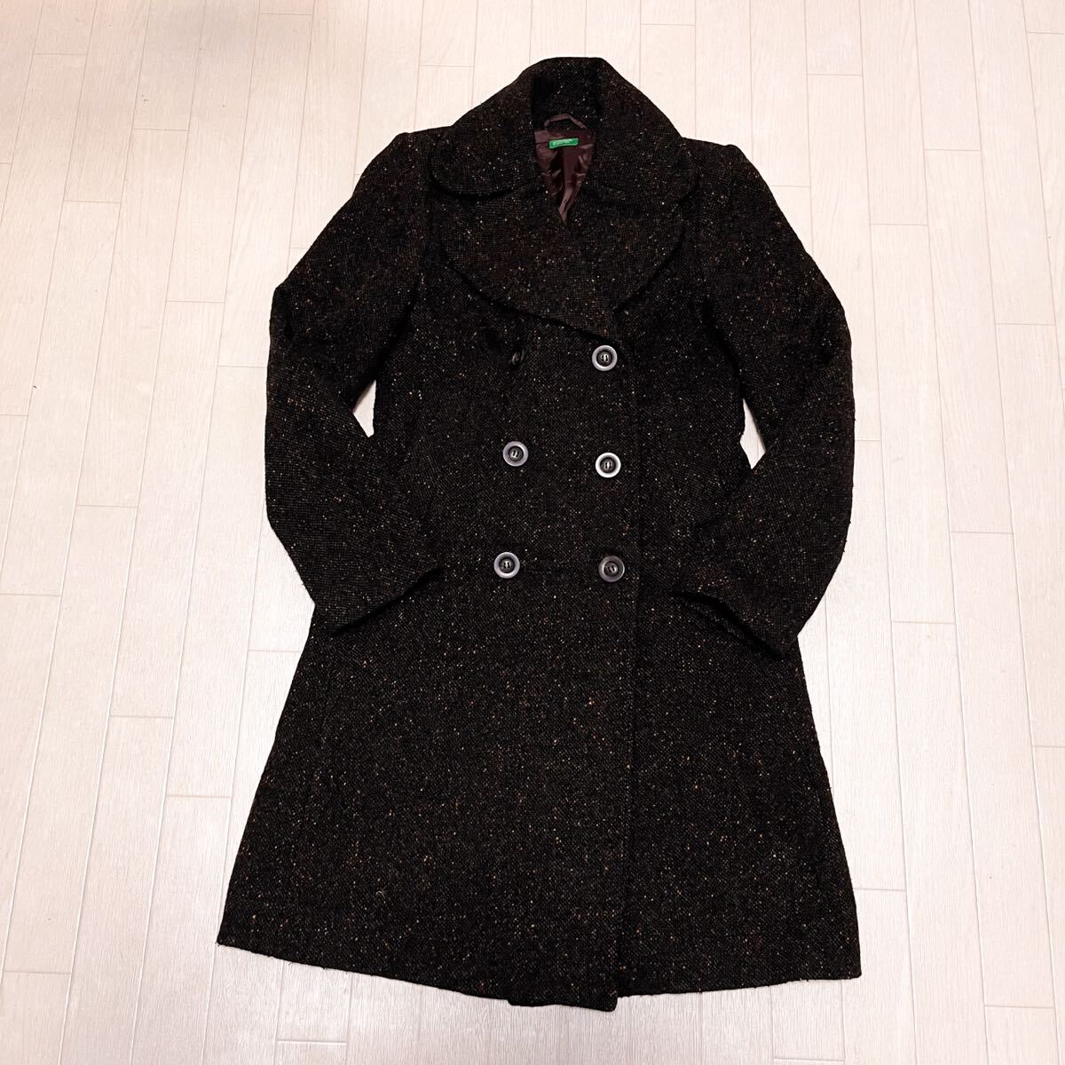 和852★① UNITED COLORS OF BENETTON. ベネトン チェスターコート ロングコート ダブルボタン 38 ブラウン レディース拍卖