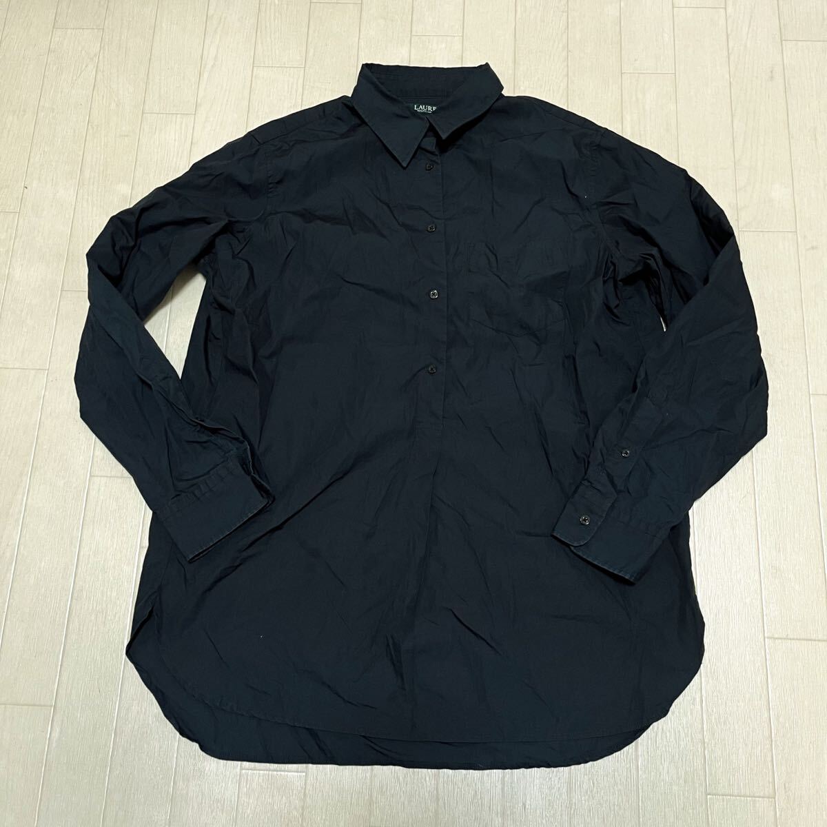 和852★ LAUREN RALPH LAUREN ローレンラルフローレン 長袖 ハーフボタン シャツ プルオーバー M ダークネイビー レディース拍卖