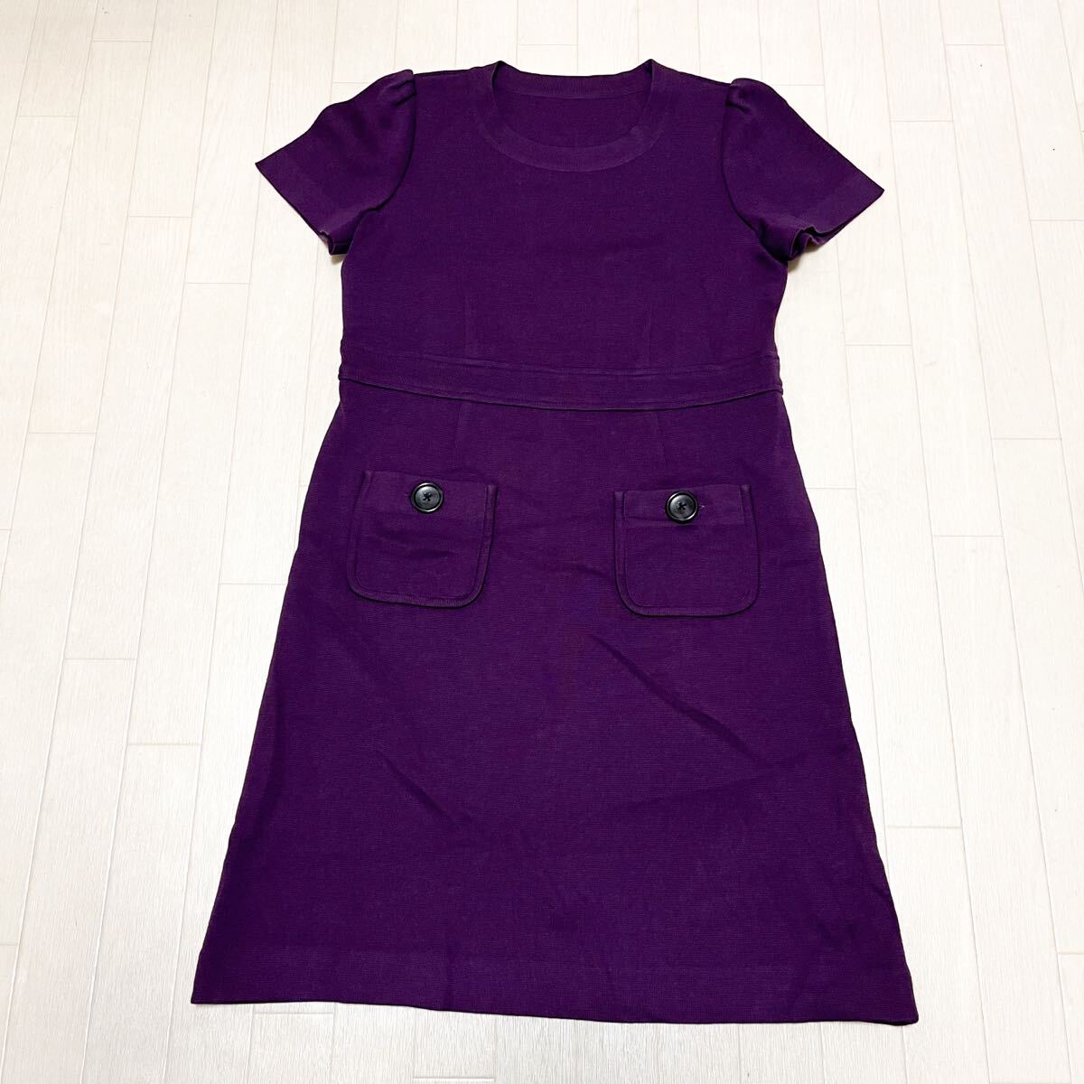 和853★ Leilian レリアン 半袖 ニットワンピース 膝丈ほど マキシワンピース 日本製 11 パープル レディース拍卖