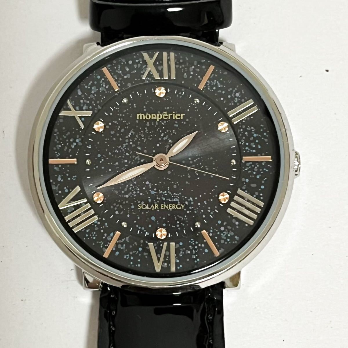 和854★ monperier SOLAR ENERGY 699003 日本製 モンペリエ 腕時計 ウォッチ 3針 ブラック レディース拍卖