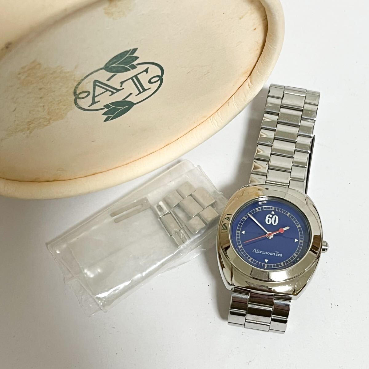 和854★ 箱付き Afternoon Tea 6031-L14751 アフタヌーンティー クォーツ 腕時計 ウォッチ 3針 ネイビー メタルバンド レディース拍卖