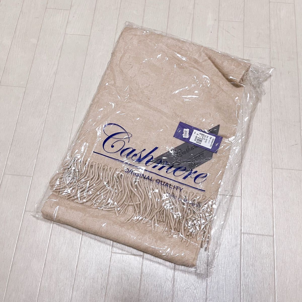 和854★ 新品未使用 カシミヤ 100% 大判 マフラー ストール ブランケット ファブリック 130×170 ベージュ レディース拍卖